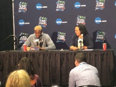 Thompson serving as a moderator at the NCAA Men’s Final Four in Minneapolis.